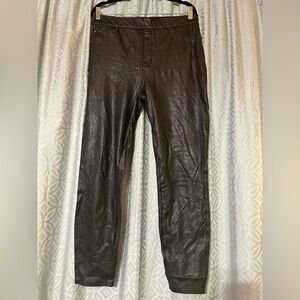 SPANX Vegan Leather Black Leggings Pants Size L Stretch Pull On Elastic Waist